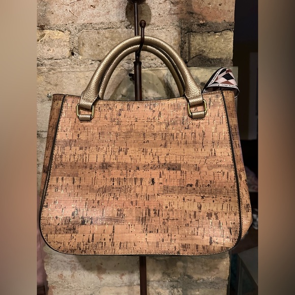 ANNE KLEIN Metallic Cork Lacey Satchel Hand Bag Faux Leather Gold. - Picture 3 of 12